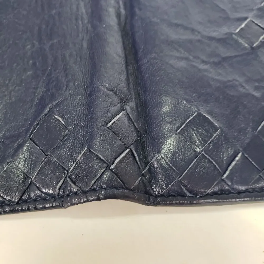 BOTTEGA VENETA Interatiato Woven Blue Leather Bifold Wallet Large Multi‎ Card